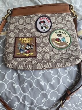 Coach Minnie & Mickey Signature Crossbody in Brown with Patches